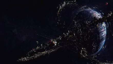 HD wallpaper from Jupiter Ascending featuring a futuristic spaceship near a planet against a starry space backdrop.