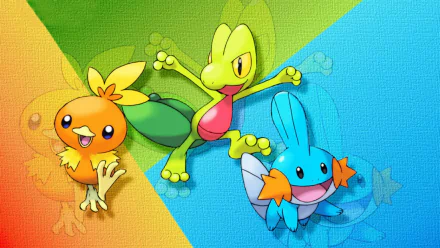 video game Pokémon: Ruby, Sapphire, and Emerald Treecko (Pokémon) Mudkip (Pokémon) Torchic (Pokemon) HD Desktop Wallpaper | Background Image