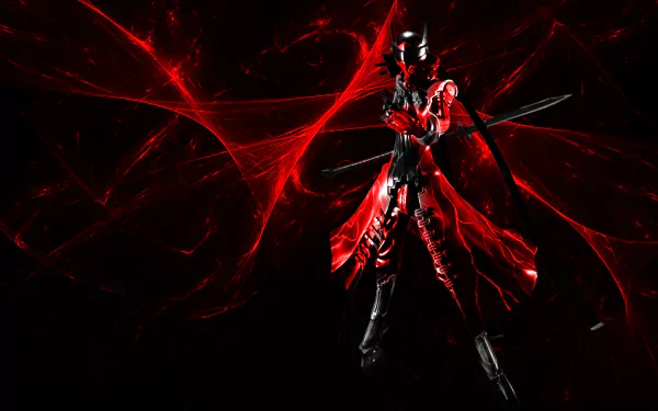 Magatsu Izanagi from Persona 4 stands in striking red and black hues, showcasing impressive detail and intensity in this HD PC desktop wallpaper.