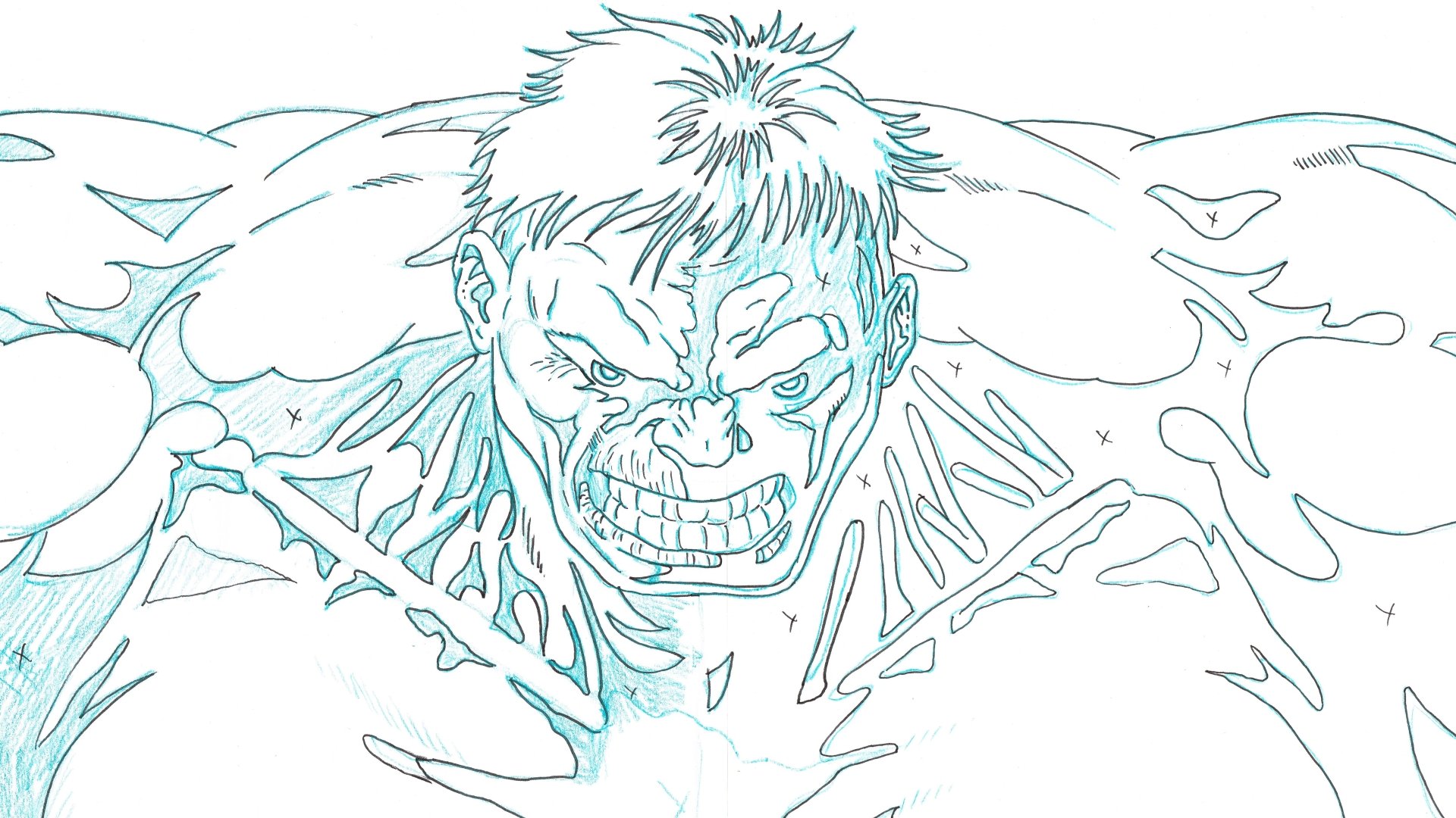 A dynamic comic-style illustration of the Hulk, showcasing his fierce expression and powerful physique, designed as a high-definition desktop wallpaper and background.