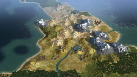 HD PC desktop wallpaper showcasing a detailed terrain and units from the video game Civilization V.