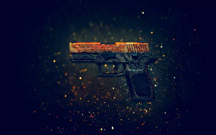 HD desktop wallpaper and background featuring a detailed, colorful pistol from the video game Counter-Strike: Global Offensive, set against a dark, atmospheric backdrop with glowing particles.
