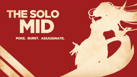 HD PC desktop wallpaper of Diana from the video game League of Legends, a red-and-cream silhouette beside the title THE SOLO MID and the tagline Poke. Burst. Assassinate.