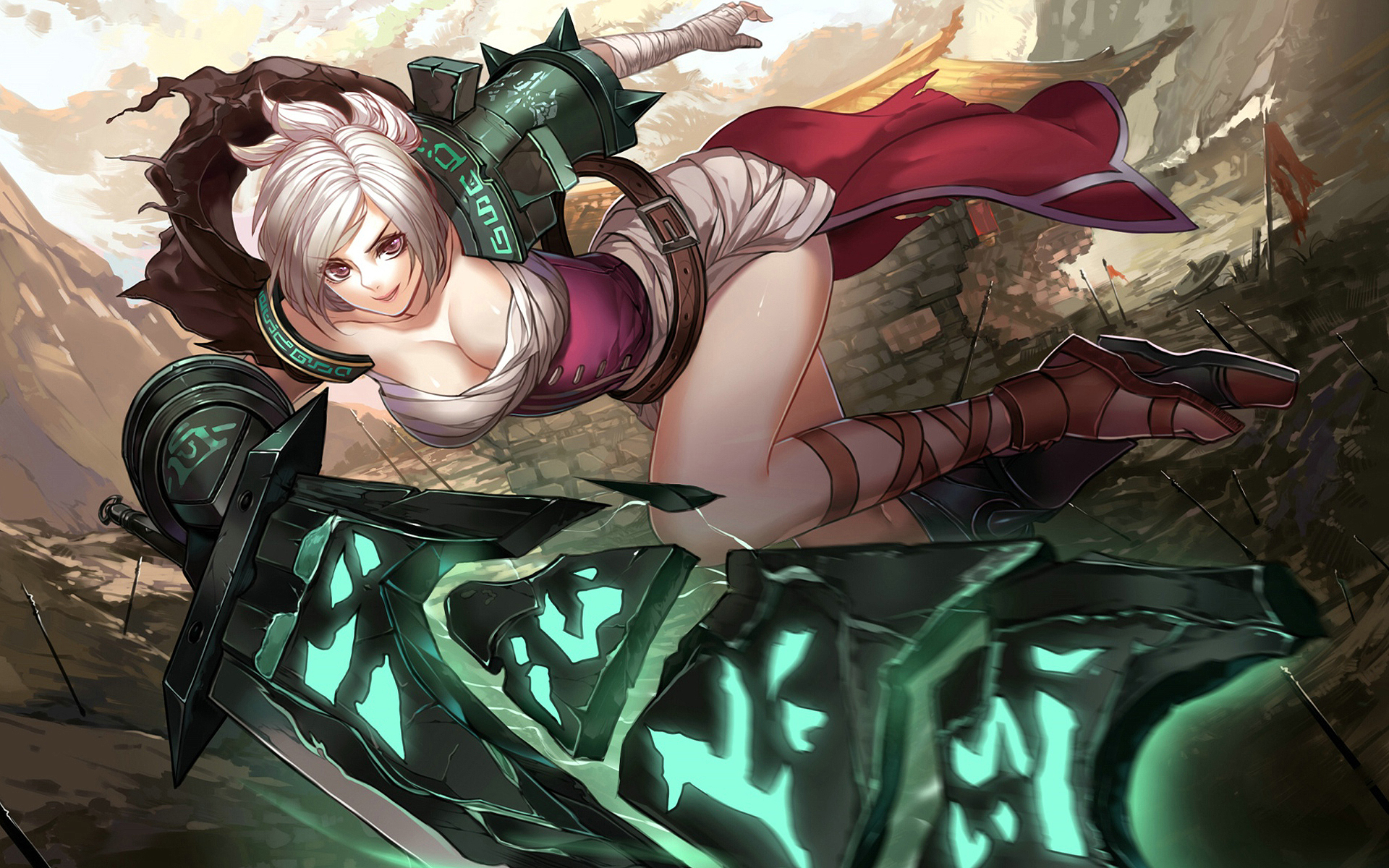 Download Battlefield White Hair Runes Blade Sword Riven (League Of Legends)  Video Game League Of Legends HD Wallpaper