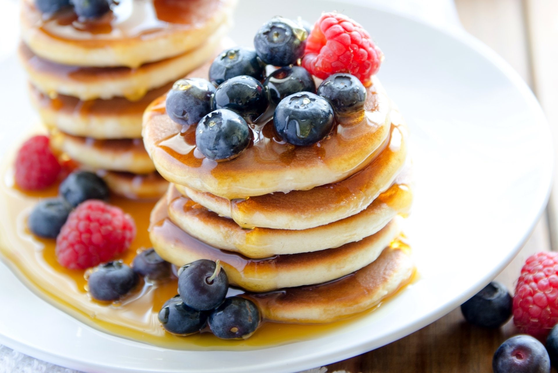 Download Honey Blueberry Raspberry Berry Food Pancake HD Wallpaper