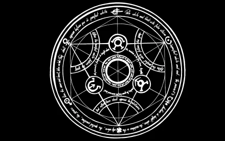 A detailed alchemical symbol from Fullmetal Alchemist set against a black background, serving as an HD PC desktop wallpaper.