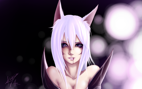 Video Game League Of Legends Ahri Face Purple Eyes White Hair Animal Ears HD Wallpaper | Background Image