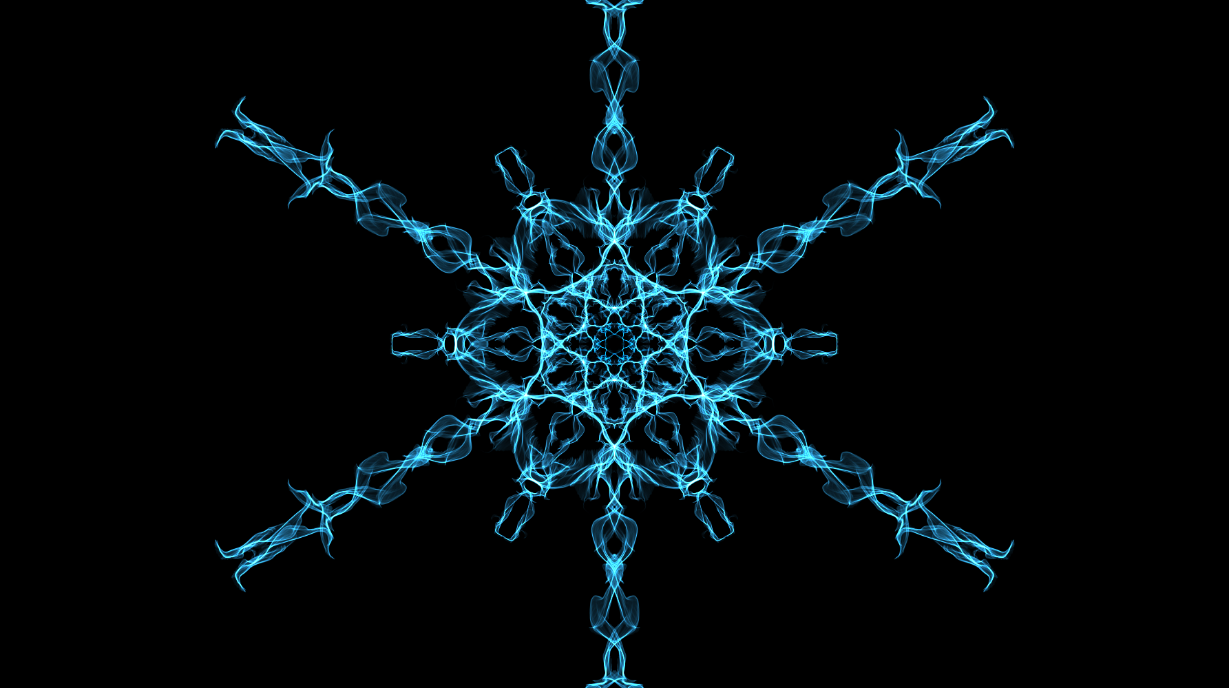 Generative blue abstract forming a luminous snowflake against black — HD PC desktop wallpaper and background.