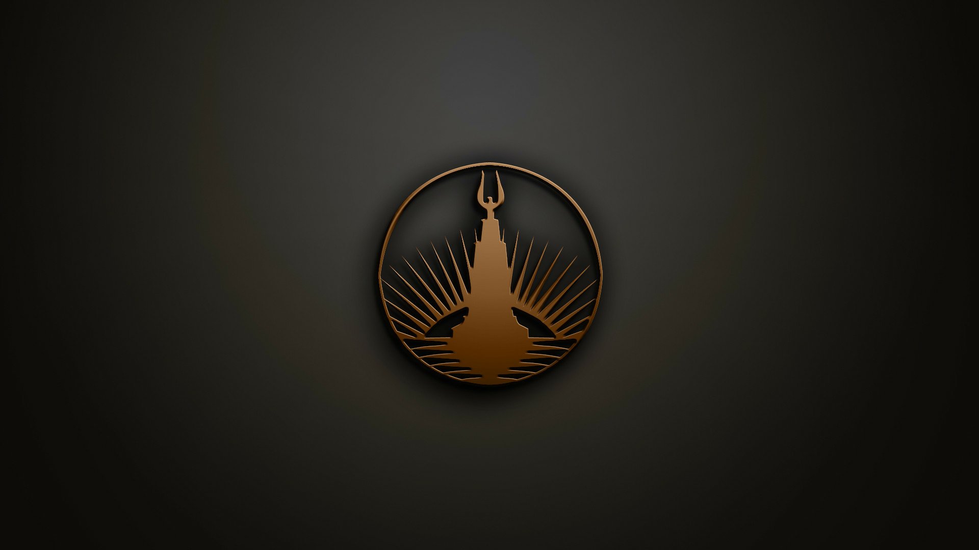HD PC desktop wallpaper featuring the iconic Bioshock video game logo in a minimalist dark design with an orange emblem at the center.