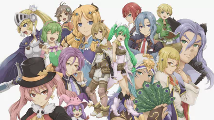 HD PC desktop wallpaper featuring key characters from the video game Rune Factory 4 in vibrant anime-style artwork.