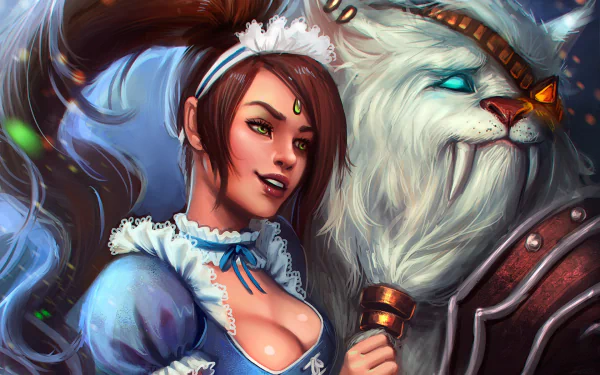 A vibrant HD wallpaper featuring Rengar and Nidalee from League of Legends, showcasing their dynamic design and captivating character details in a striking visual style.