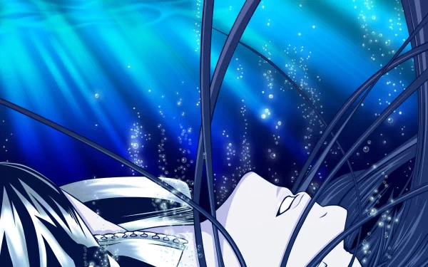 Lenalee Lee from the anime D.Gray-man submerged underwater, surrounded by bubbles and blue light, creating a serene and captivating atmosphere in this HD desktop wallpaper.
