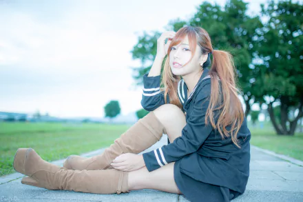 boots Taiwanese asian model woman Xiao Xi HD Desktop Wallpaper | Background Image