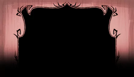 HD PC desktop wallpaper featuring a stylized frame from the video game Don't Starve, with dark intricate designs on a muted wooden background.