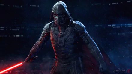 A striking HD wallpaper featuring Darth Vader from Star Wars, showcasing the iconic character in a dramatic sci-fi setting with a glowing lightsaber and a dark, atmospheric background.