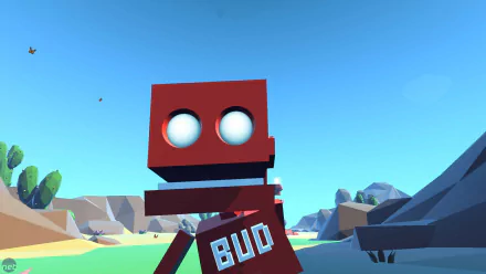 HD desktop wallpaper featuring BUD, the robot protagonist from the video game Grow Home, set against a stylized polygonal landscape.
