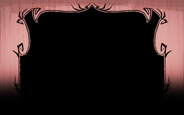 HD PC desktop wallpaper featuring a stylized frame from the video game Don't Starve, with dark intricate designs on a muted wooden background.