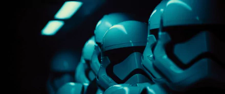 A high-definition desktop wallpaper featuring a close-up of Stormtroopers from the movie Star Wars Episode VII: The Force Awakens, bathed in a blue light.