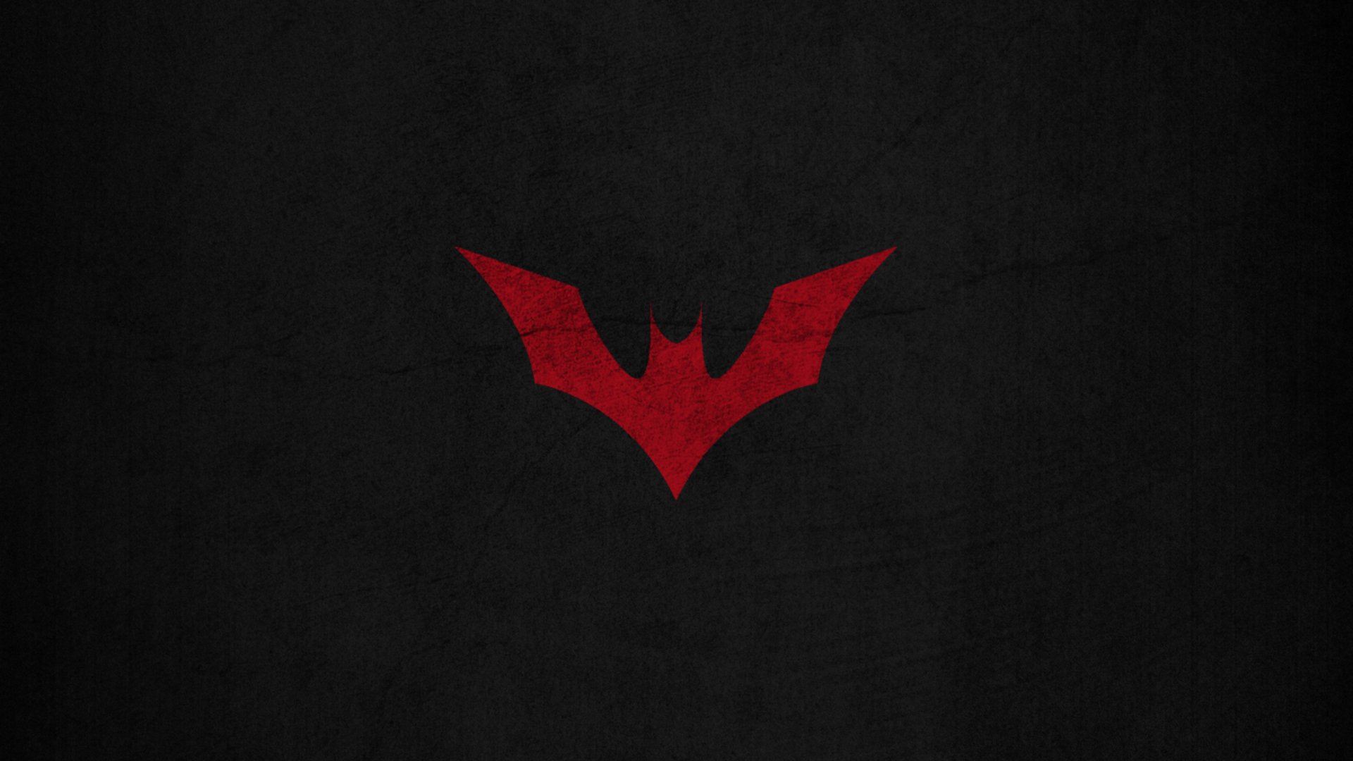HD PC desktop wallpaper of Batman Beyond TV show: stylized red bat emblem centered on a textured black background.