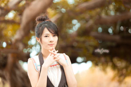 bokeh fall Taiwanese asian woman Becky (Taiwanese Model) HD Desktop Wallpaper | Background Image