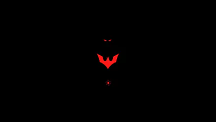 Batman Beyond (TV show) HD PC desktop wallpaper: minimalist black background with glowing red bat emblem, red eyes and a small red cyber-lit detail of the futuristic Batsuit.