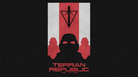 HD PC desktop wallpaper featuring a bold red and black Terran Republic emblem and soldiers from the video game Planetside 2.