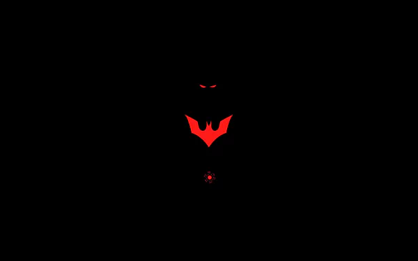 Batman Beyond (TV show) HD PC desktop wallpaper: minimalist black background with glowing red bat emblem, red eyes and a small red cyber-lit detail of the futuristic Batsuit.
