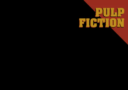 Bold Pulp Fiction movie logo in yellow and red on a black 4K Ultra HD PC desktop wallpaper and background with ample negative space.