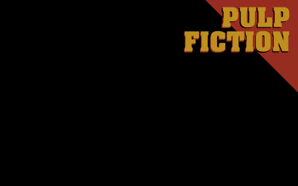 Bold Pulp Fiction movie logo in yellow and red on a black 4K Ultra HD PC desktop wallpaper and background with ample negative space.