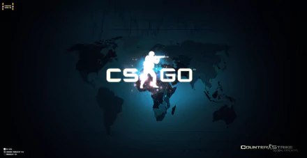 HD desktop wallpaper featuring the Counter-Strike: Global Offensive (CS:GO) logo with a silhouette of a soldier aiming a rifle against a dark world map background.