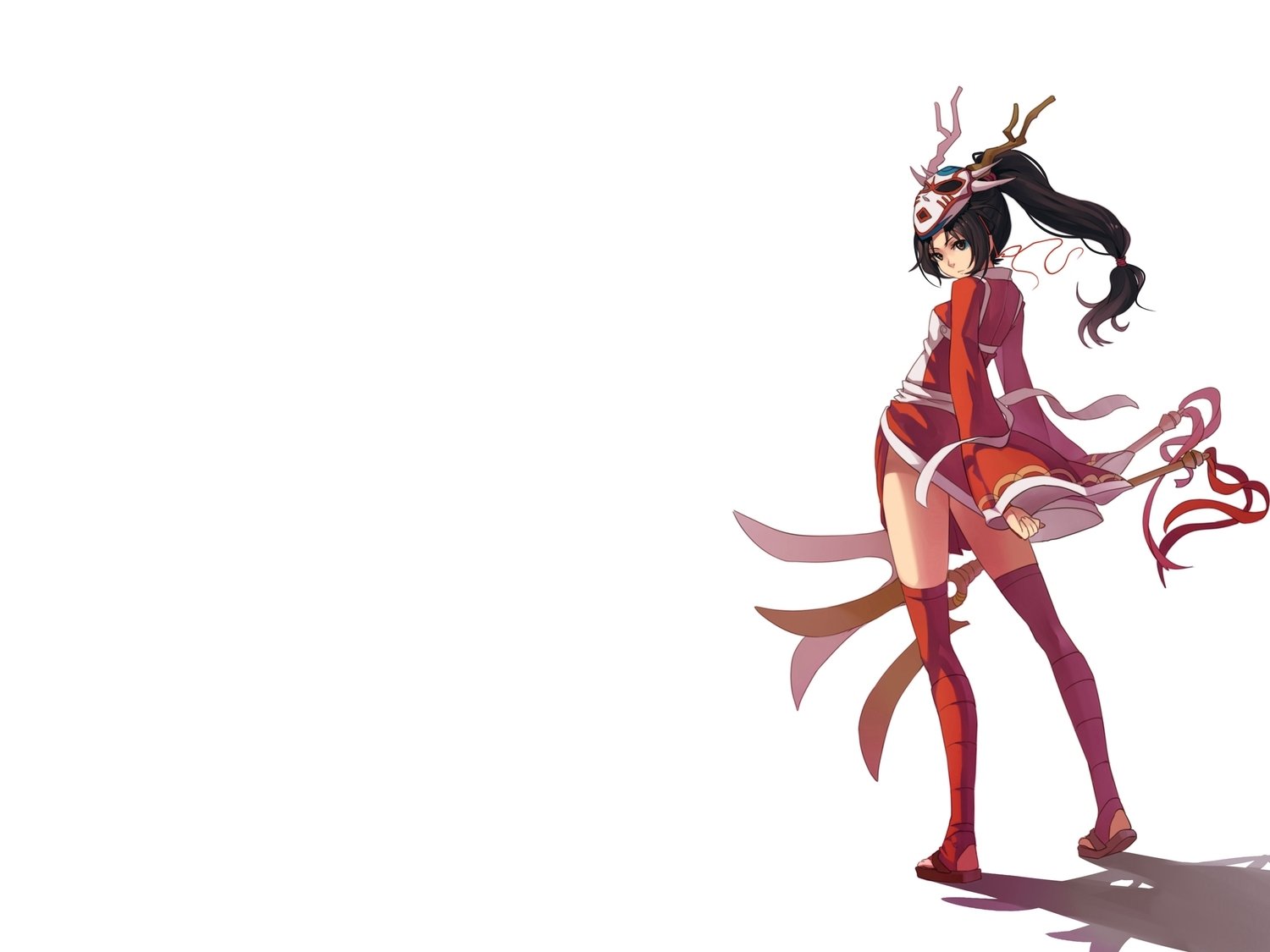 HD PC desktop wallpaper featuring Akali from the video game League of Legends in a dynamic, stylized pose with red and black attire on a white background.