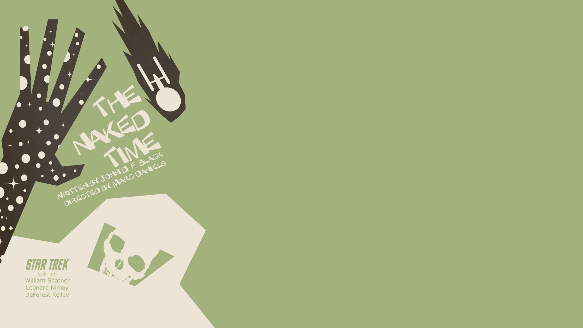 Minimalist 4K Ultra HD PC desktop wallpaper for the TV show Star Trek: The Original Series — green background with beige geometric panels, stylized comet and The Naked Time title.