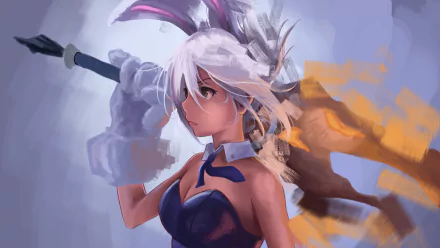 HD wallpaper featuring Riven from League of Legends, depicted in an action pose with a dynamic background.