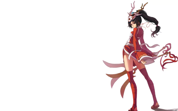 HD PC desktop wallpaper featuring Akali from the video game League of Legends in a dynamic, stylized pose with red and black attire on a white background.