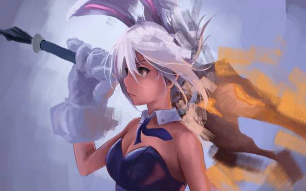 HD wallpaper featuring Riven from League of Legends, depicted in an action pose with a dynamic background.