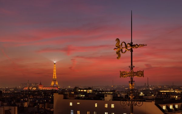 Man Made Paris Cities France Sunset Twilight Eiffel Tower HD Wallpaper | Background Image