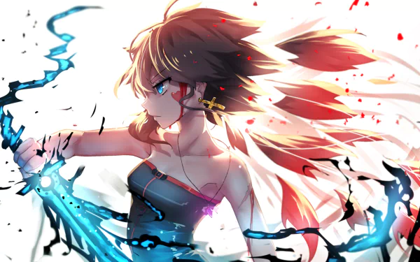 Anime wallpaper featuring a character wielding an electrifying sword from Pixiv Fantasia T. The image is in HD and serves as a striking desktop background.