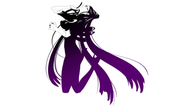 HD PC desktop wallpaper featuring a stylized silhouette of Bayonetta, the iconic video game character, with flowing hair and dynamic pose on a white background.