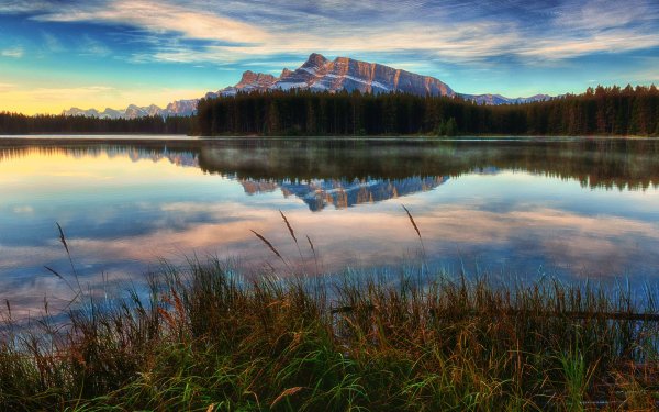 Earth Reflection Banff Banff National Park Canada Alberta Two Jack Lake HD Wallpaper | Background Image