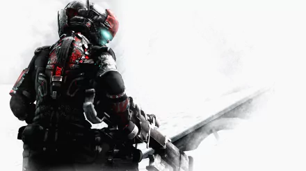 HD PC desktop wallpaper featuring Isaac Clarke from the video game Dead Space 3 in his armored suit against a mostly white background.