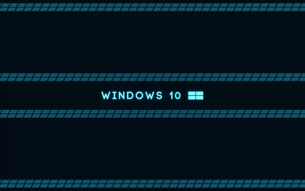 A sleek 4K Ultra HD desktop wallpaper featuring a minimalist design with Windows 10 prominently displayed in bright blue against a dark background, embodying modern technology aesthetics.