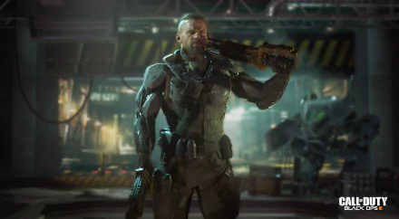 HD desktop wallpaper featuring a soldier from the video game Call of Duty: Black Ops III, holding a weapon with a futuristic background.