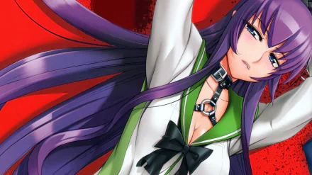 HD anime wallpaper featuring a long-haired girl with purple hair and blue eyes in a school uniform from Highschool of the Dead.