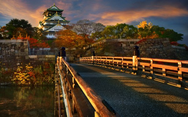 Man Made Osaka Castle Castles Japan Bridge Osaka Fall HD Wallpaper | Background Image