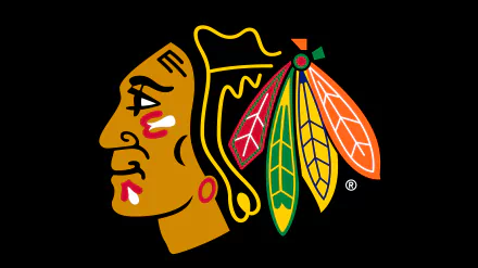 Chicago Blackhawks logo in vibrant colors on a black background, designed as an 8K Ultra HD PC desktop wallpaper for sports fans.