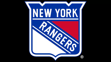 8K Ultra HD PC desktop wallpaper featuring the New York Rangers shield logo centered on a black sports-themed background.