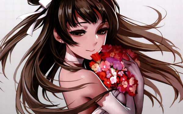 Anime Love Live! Kotori Minami Bride Smile Long Hair Brown Hair Brown Eyes Flower HD Wallpaper | Background Image