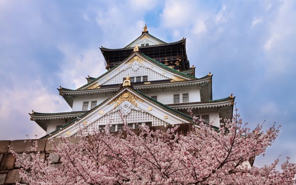 Man Made Osaka Castle Castles Japan Sakura Spring Cherry Blossom HD Wallpaper | Background Image