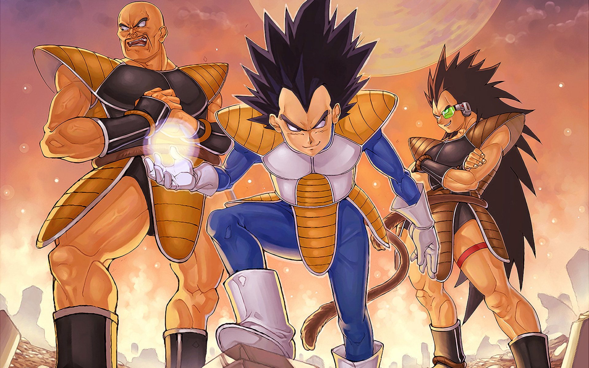 A dynamic HD desktop wallpaper featuring iconic characters from Dragon Ball Z, showcasing intense poses and vibrant colors against a dramatic backdrop.