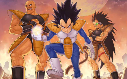 A dynamic HD desktop wallpaper featuring iconic characters from Dragon Ball Z, showcasing intense poses and vibrant colors against a dramatic backdrop.